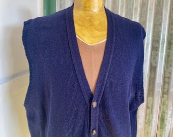 1990's Vintage Pendleton Navy Wool Knit Vest Jumper Cardigan Sz XL - OOAK