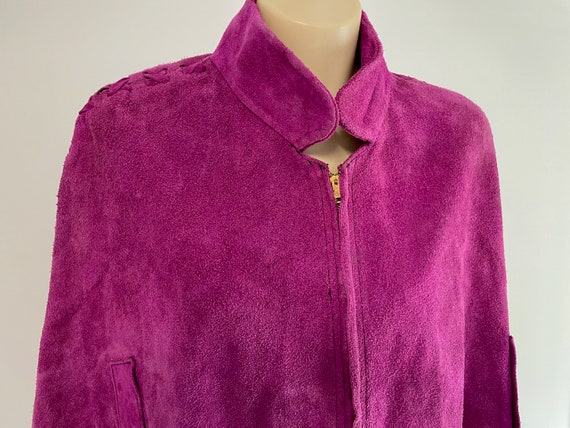 1970's Vintage Suede Poncho Fuschia Pink Fringed … - image 2