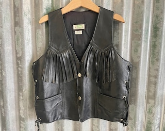 Gilet Enfant Vintage En Cuir Daim - Franges Western - Taille 6-8 Ans - Fabriqué Aux USA