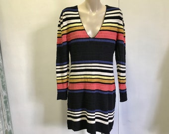 free people striped knit dress Free People Black Gray Striped Knit 3/4 Sleeve Sweater Dress