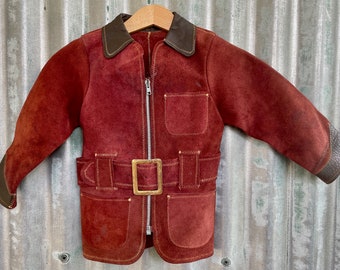 1960's Vintage Kid's Handmade Burgundy & Brown Suede Jacket Sz XS - OOAK