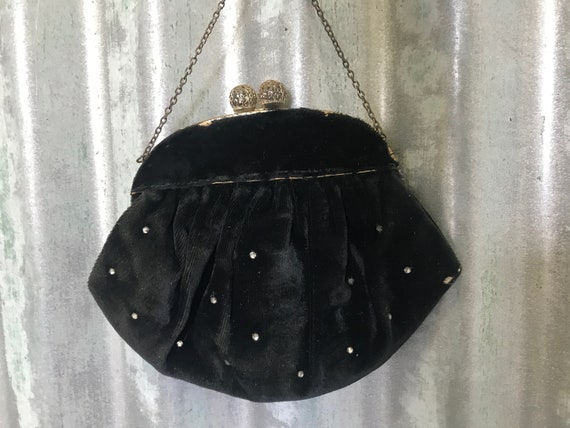 Antique Black Velvet Evening Purse Handbag 1950's… - image 6