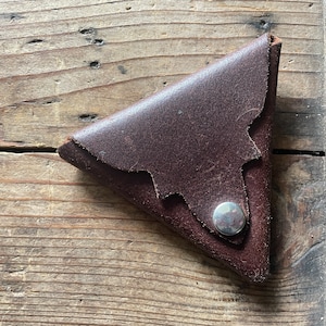 Vintage Leather Change Purse Handmade Brown Flip Pocket Snap - OOAK