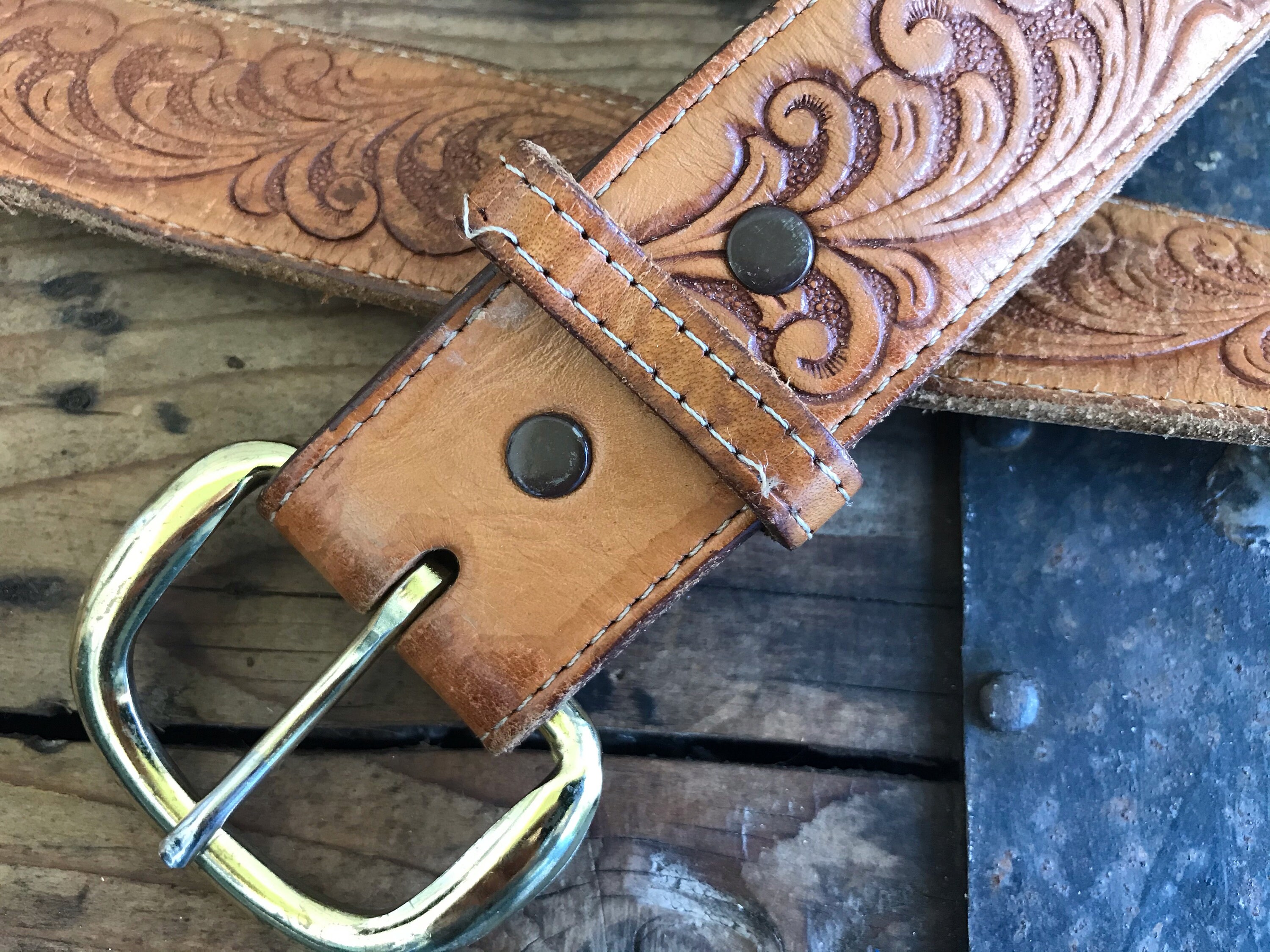 Vintage Leather Belt Flower Hippie Cowboy Sz XXL OOAK Etsy Australia