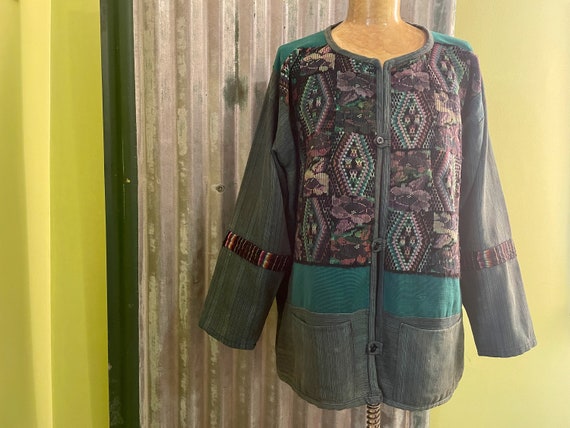 1970's Vintage Green Handmade Embroidered Guatema… - image 2