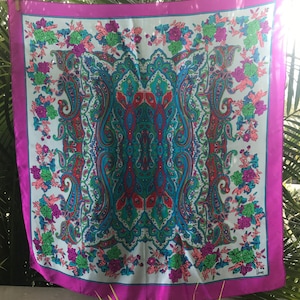Japanese &#39;Honey&#39; Vintage Silk Scarf Fuschia Floral Paisley - Square - OOAK