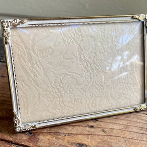 Vintage 1960's Small Ornate Rectangular Metal Picture Frame Original Curved Glass Table Top - OOAK