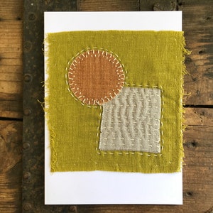 Cartão de felicitações em branco com patch de linho Sashiko feito à mão