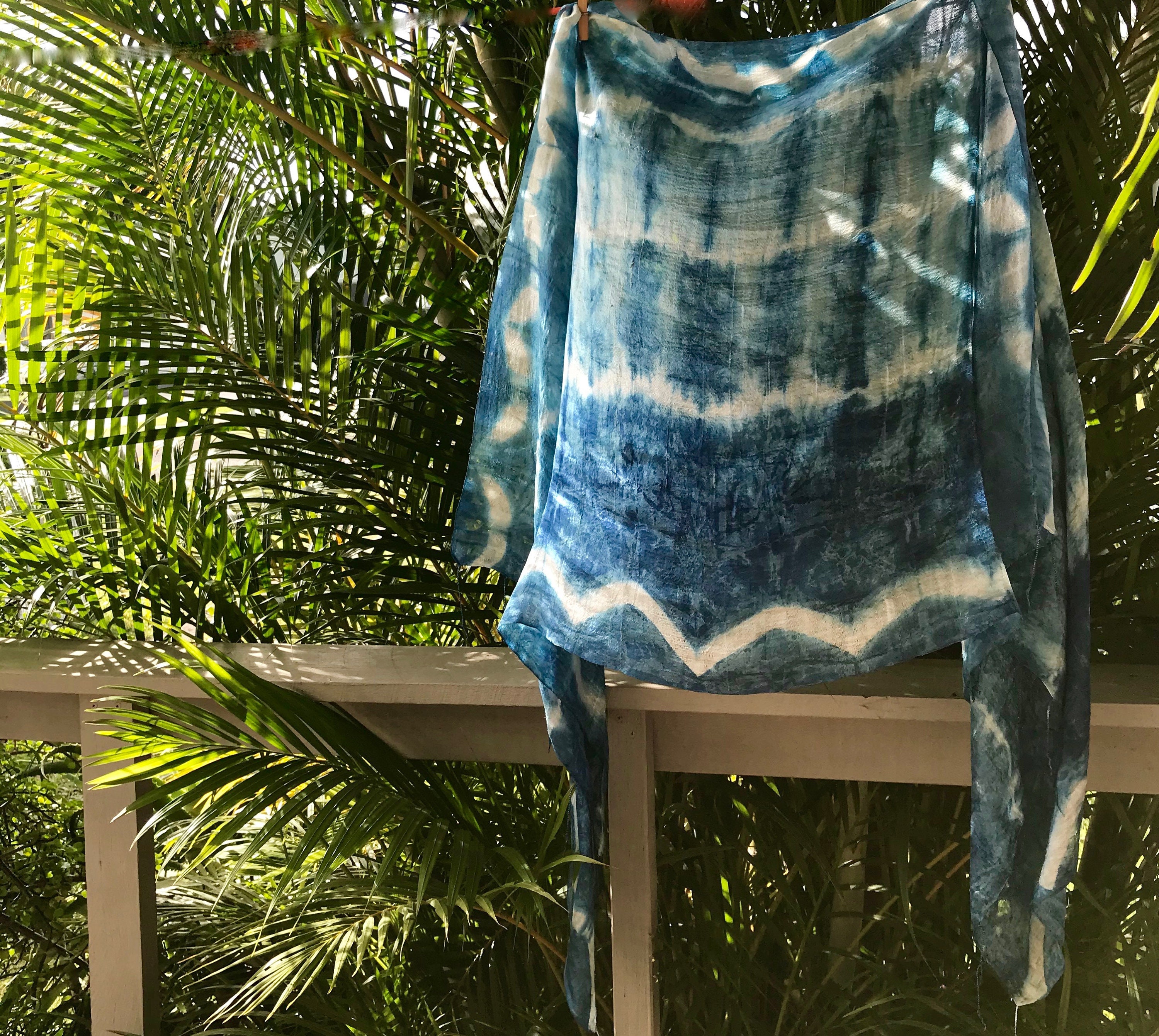 Sale!  Sale! Indigo Hand Dyed Silk Scarf- Oblong - OOAK