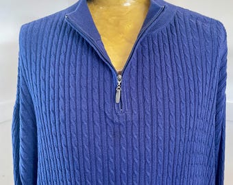 Jersey de punto de algodón Pendleton vintage de los años 90, azul, acanalado, con cremallera, talla XL - Pieza única