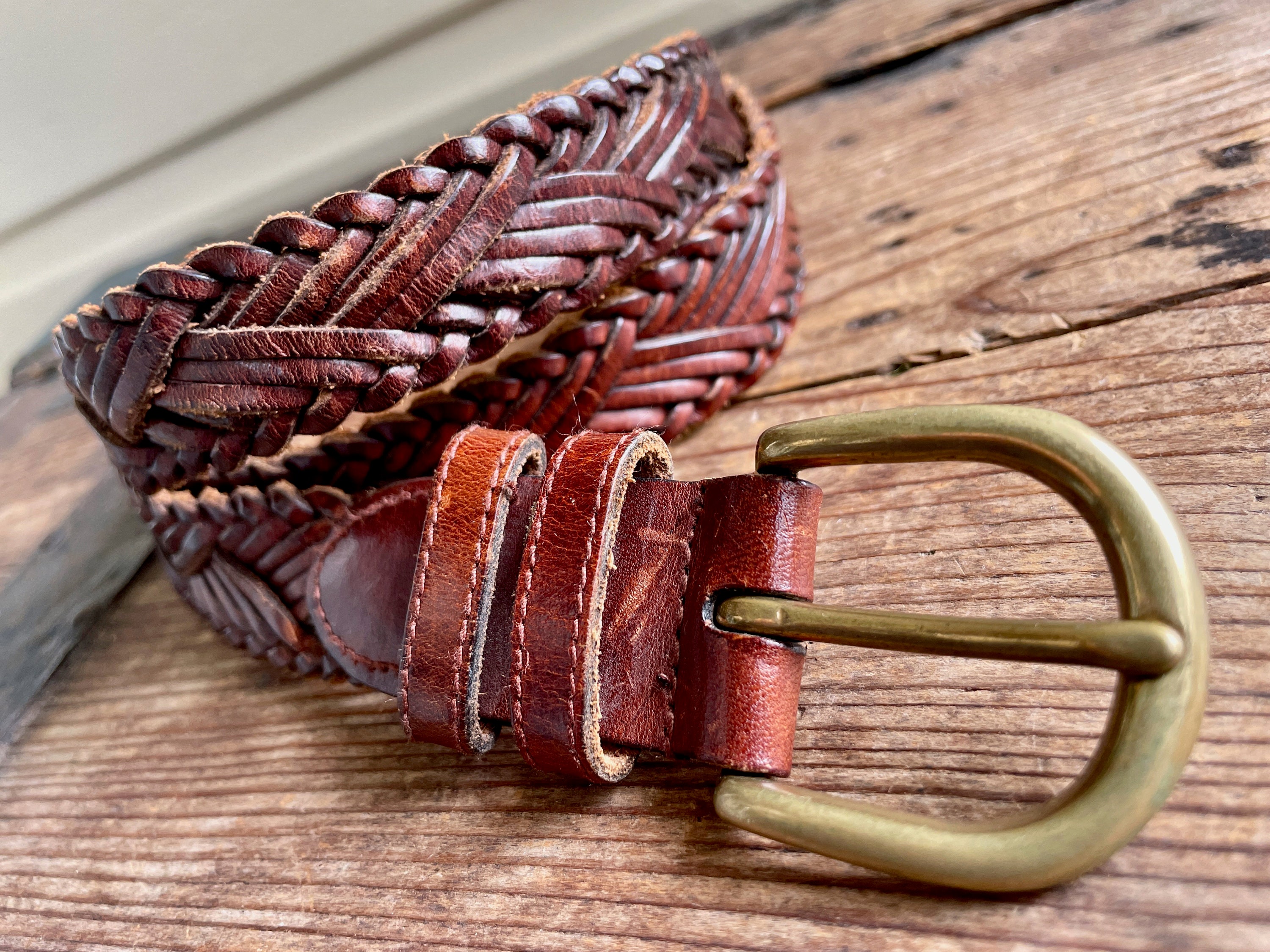 1980's Brooks Brothers Vintage Plaited Leather Belt Brown Sz L OOAK 