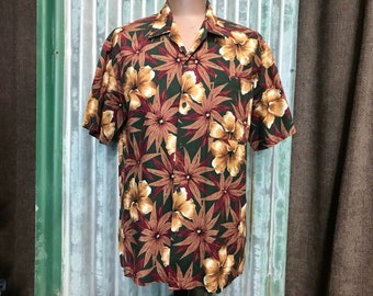 Vintage S/S Hawaiian Print Shirt Brown Green Burgundy Sz XL Vintage S/S Hawaiian Print Shirt Brown Green Burgundy Sz XL