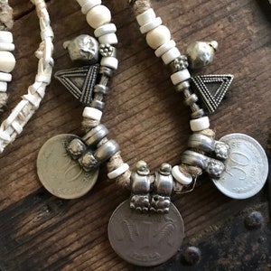 Tribal African Hand Crafted Necklace Long - Coins & Shells - OOAK