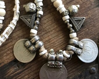 Tribal African Hand Crafted Necklace Long - Coins & Shells - OOAK