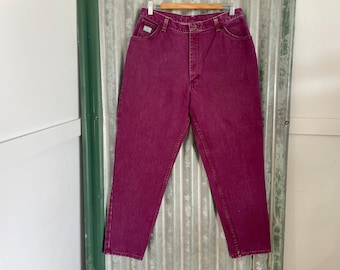Vintage 80s Wrangler Jeans – Burgundy High Waisted Cotton, Made in USA