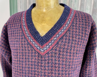 Vintage 90s Pendleton Wool Knit Jumper - Navy Burgundy, Size L