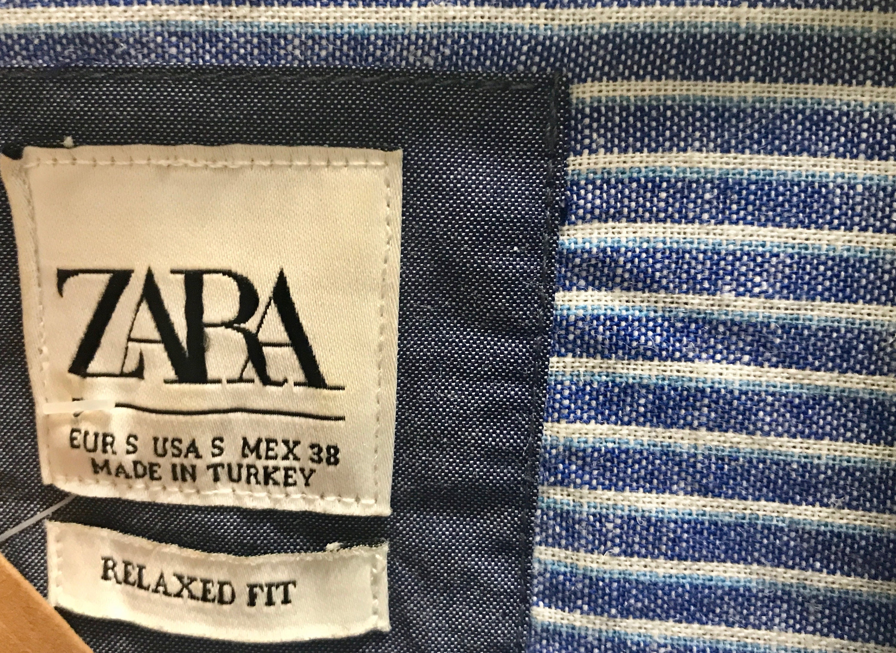 Zara Man Linen L/S Shirt Blue White 