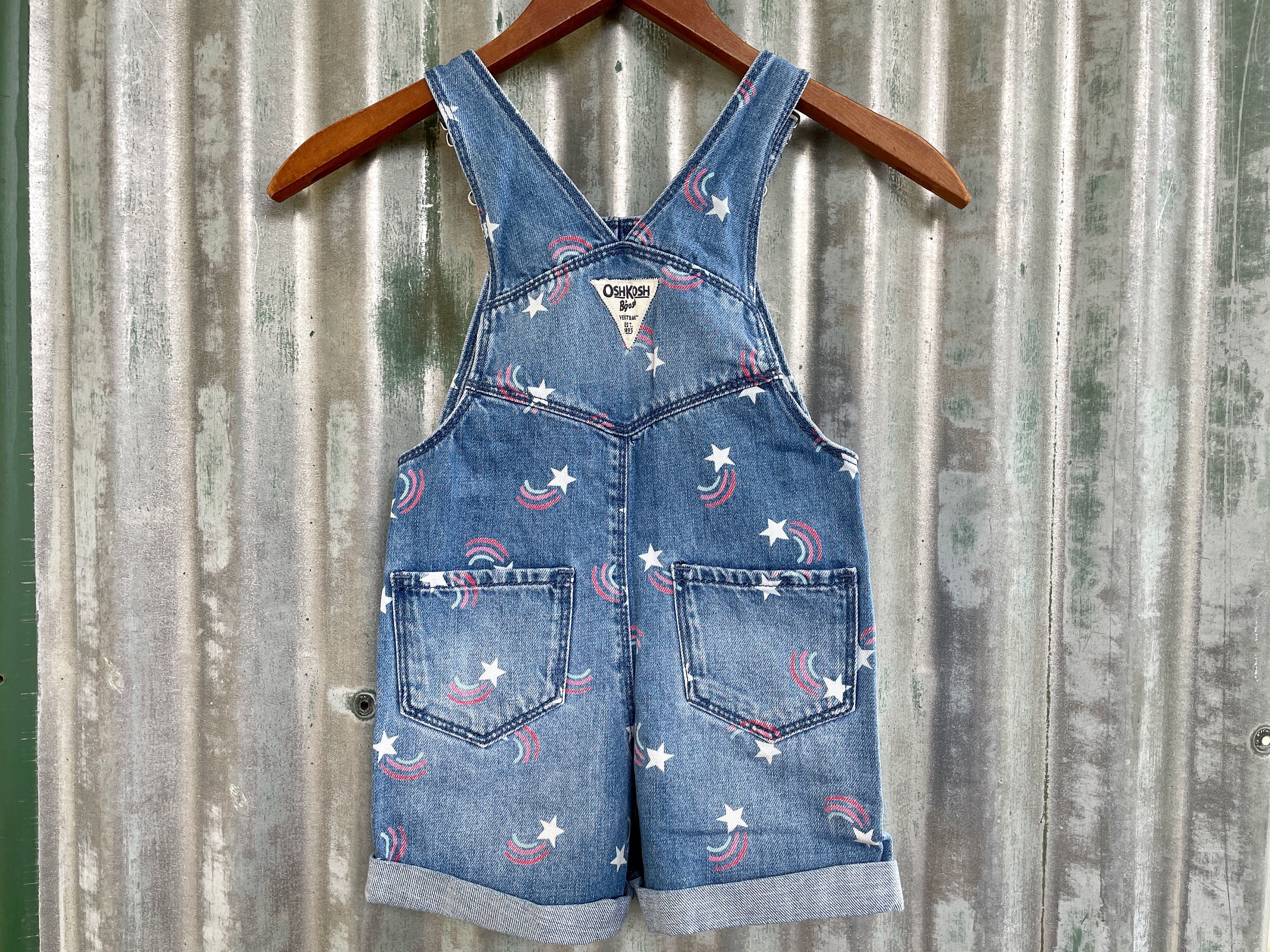 1990's Vintage Kids Oshkosh Rainbow Star Print Cotton Denim