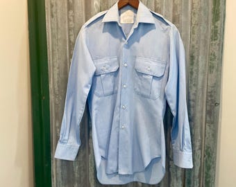 Camicia vintage da uomo anni '70, modello safari azzurro chiaro, taglia 2XS - Pezzo unico