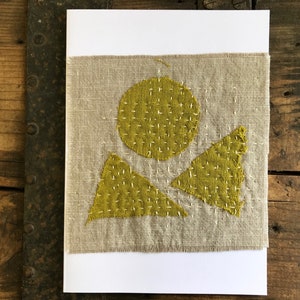 Cartão de felicitações em branco com patch de linho Sashiko feito à mão