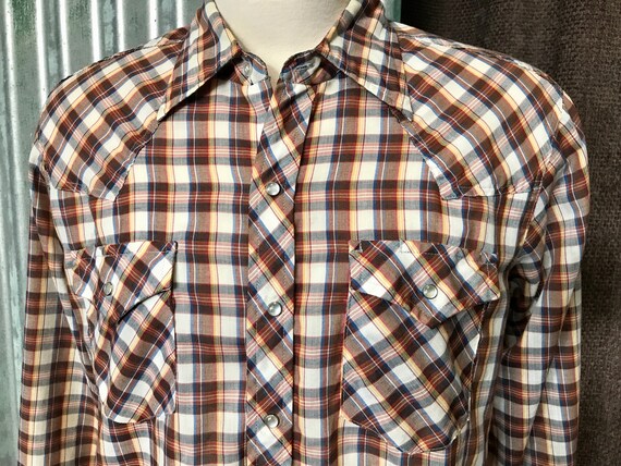 1970's Vintage Sears Western Brown Check L/S Shirt Sz L - Etsy