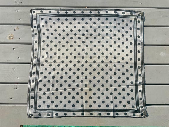 Vintage Silk Scarf White with Black Polka Dots - Square 55 x 55 cm - OOAK