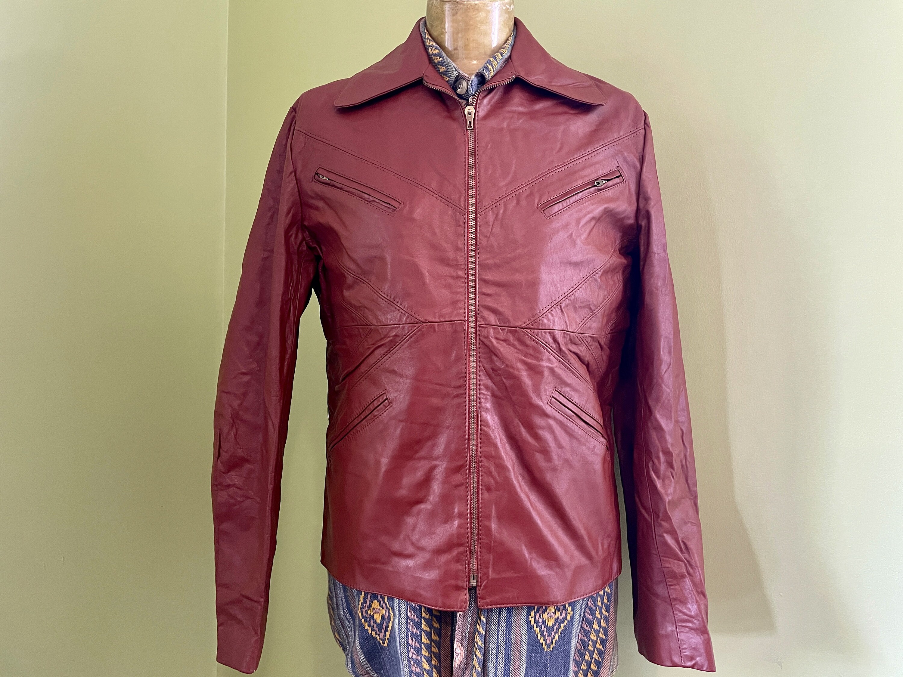 1970's Vintage Brown Leather Jacket Retro Made in Brazil Sz XL