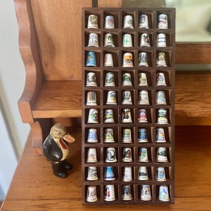 Vintage Porcelain Thimble Collection 50 Piece in Display Box Wall Mount  - OOAK