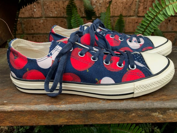 Converse Navy & Red Apples Print - Sz 7 - OOAK