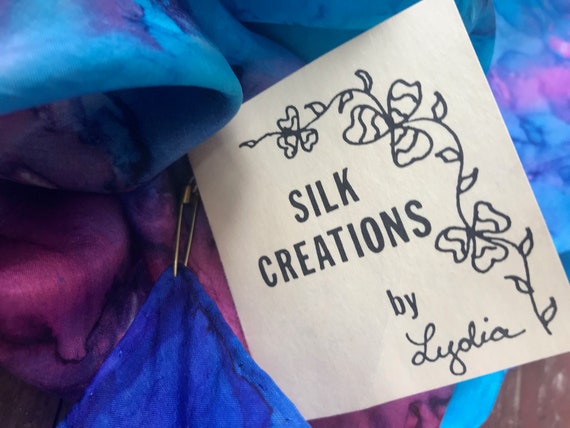 Handmade Vintage Silk Scarf Tie Dye Purple Blue G… - image 4