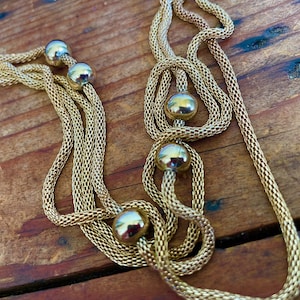 1970's Vintage Gold Multi-strand Mesh Chain Necklace with Beads Elizabeth Duke Boxed - OOAK