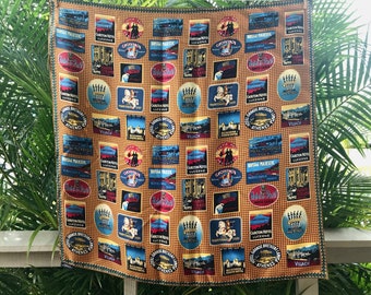 Sale!  Vintage Silk Scarf Ellen Tracy European Cities - Square - OOAK