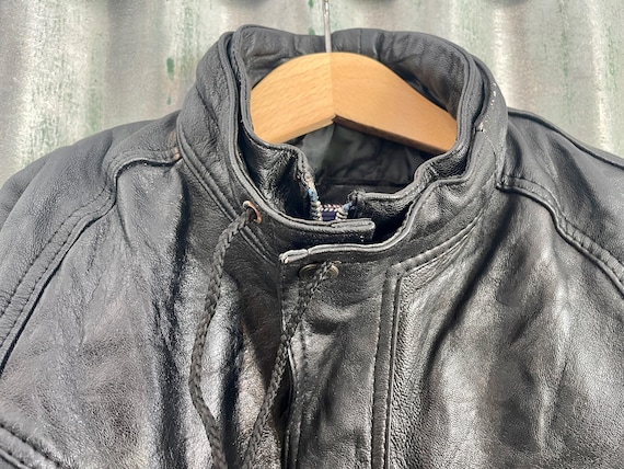 1990's Vintage Kid's Black Leather Bomber Jacket Sz Kids L - OOAK