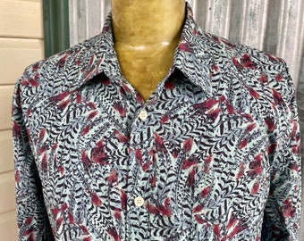 1990's Scotch & Soda Red Blue White Feather Design Amsterdam L/S Sz XL - OOAK