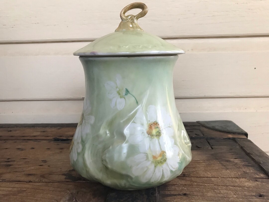 Sale Vintage Ceramic Floral Hand Painted Jar OOAK Etsy
