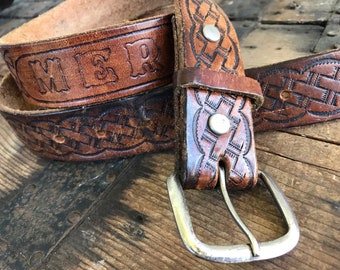 Ceinture en cuir Merrick vintage des années 1980 marron Sz M - OOAK