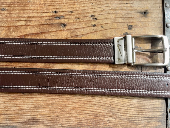 ヴィンテージ　NIKE NIKE 90s ベルト 1990's Vintage Nike Brown Leather Belt White Top Stitching Chunky