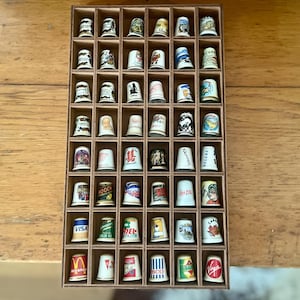 Vintage Porcelain Thimble Collection 48 Piece in Display Box Wall Mount  - OOAK