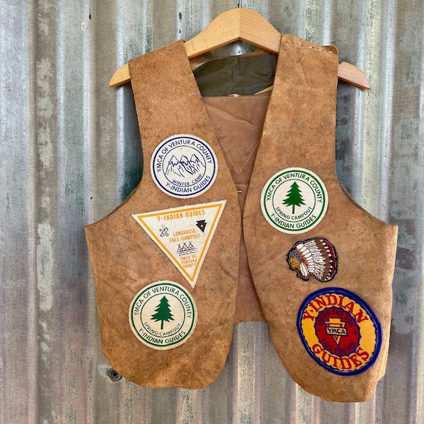 1970's Vintage Kid's Vest Cowboy Western Tan Suede Y-Indian Guides Sz XS - OOAK