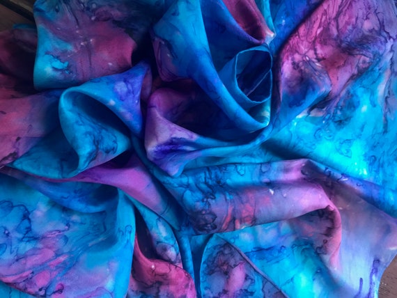 Handmade Vintage Silk Scarf Tie Dye Purple Blue G… - image 2