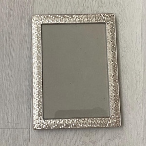 Vintage Rectangular Glitzy SIlver Metal MirrorTable Top Picture Frame  - OOAK