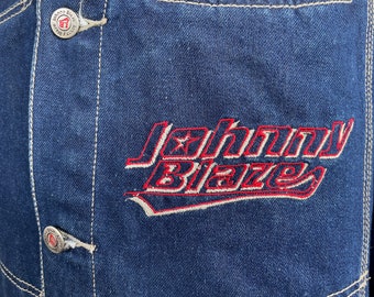 1990年代ヴィンテージブルーデニムジャケット、コブラの刺繍入り