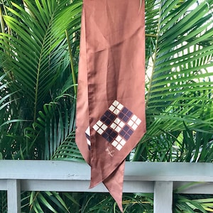 Sale! Vintage Silk Scarf Brown Classic Design - Oblong - OOAK