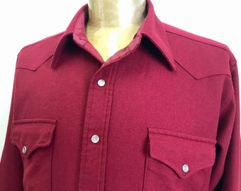 1980's Vintage Pendleton Burgundy Wool Western L/S Shirt Sz L - OOAK