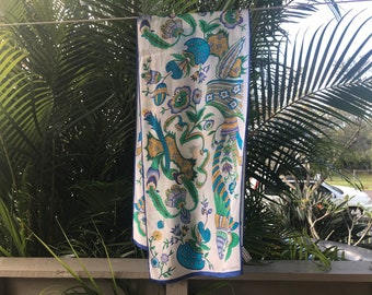 Sale!  Vintage Silk Adrienne Vittadini Scarf Floral Design Blue and Green - Oblong - OOAK
