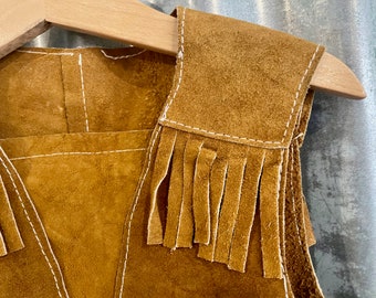 Gilet Cowboy Vintage Années 1950 – Cuir Daim Marron – Taille Enfant (17 Ans Et +)