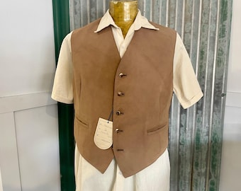 Chaleco de cuero marrón vintage de los años 70, nuevo, fabricado en Alemania, talla M - Pieza única