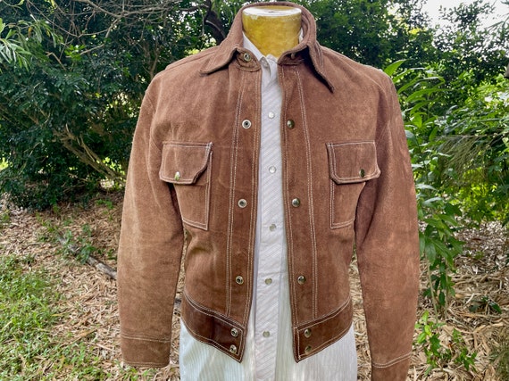 1980's Vintage Brown Suede Jacket Made in Mexico Sz XS
