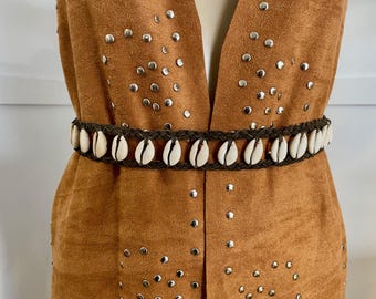RARE Find/real Sea Shell and Beads Vintage 70s Hip Tie Belt  display picture 2
