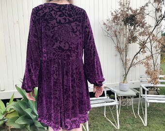 Sale! Free People Women's L/S Velvet Burnout Tunic Dress in Purple Dress Sz  S - OOAK - Etsy Singapore